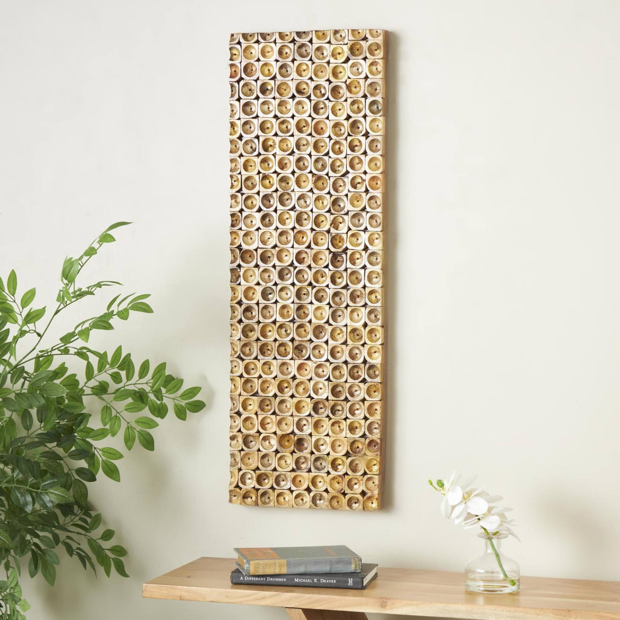 12" x 36" Brown Mango Wood Stacked Tree Trunks Wall Décor